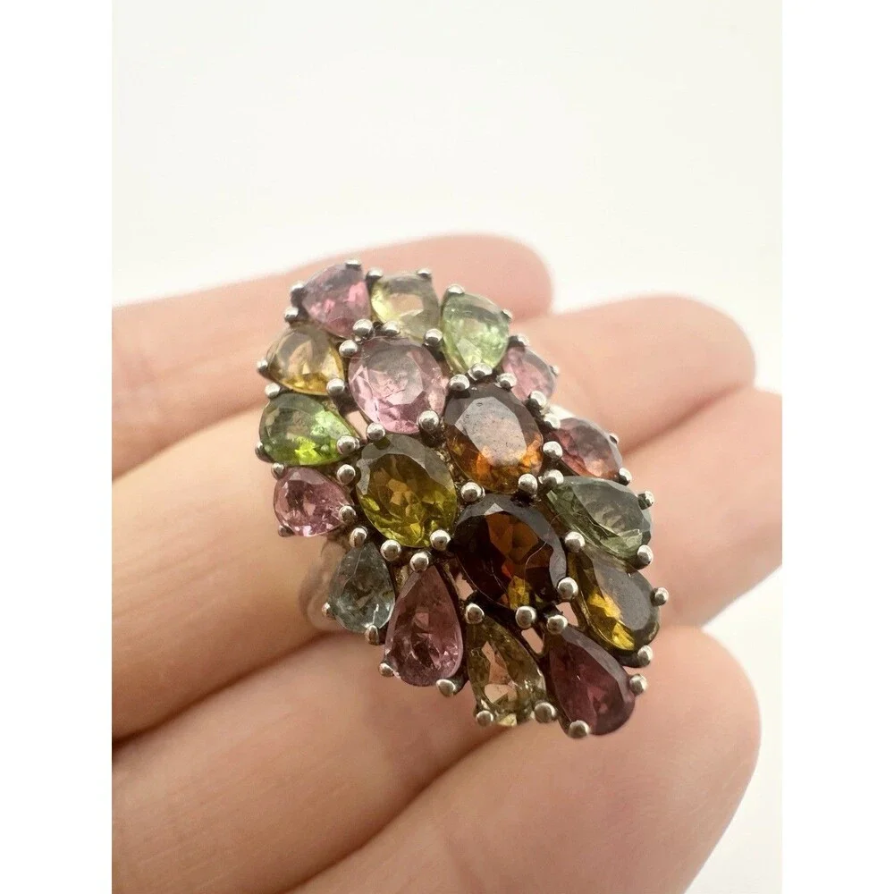 Platinum Sterling Silver Tourmaline Cluster Multicolor 3.75 Ctw Djoy Size 5 Ring